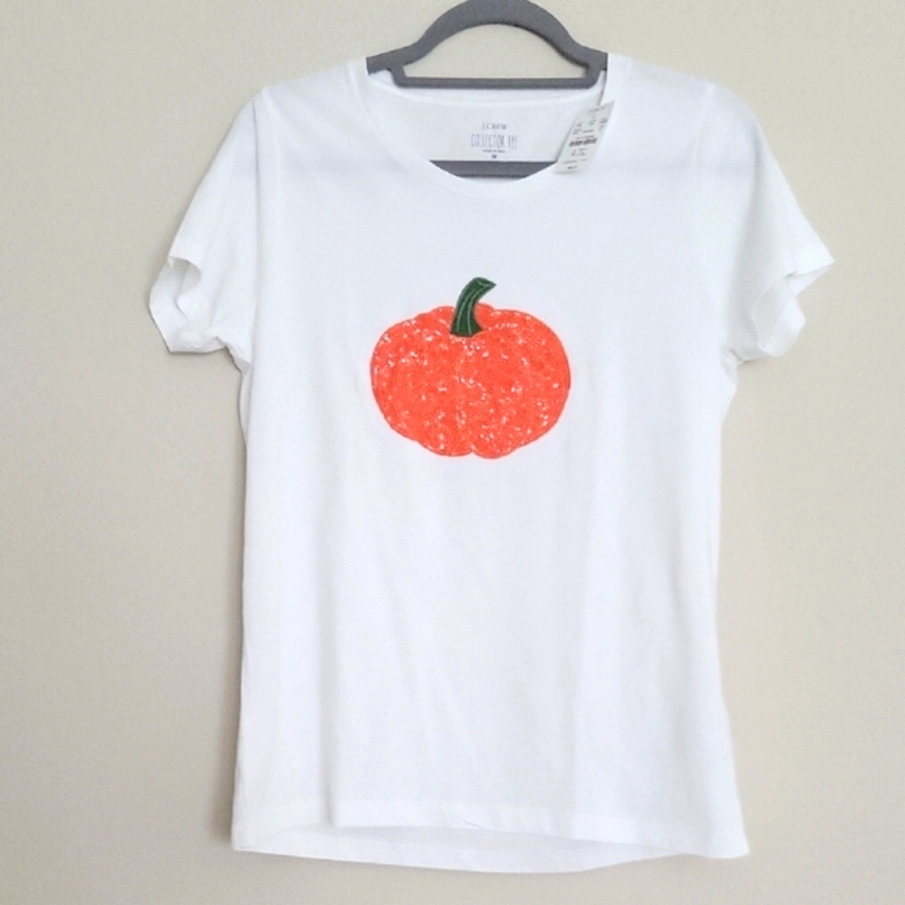 J. Crew White and Orange Pumpkin Graphic Tee